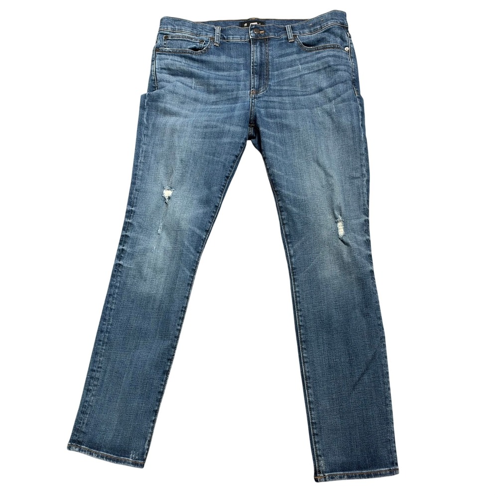 MADEWELL Men's 36x32 Blue Skinny Jeans Medium Wash Distressed Stretch Denim
